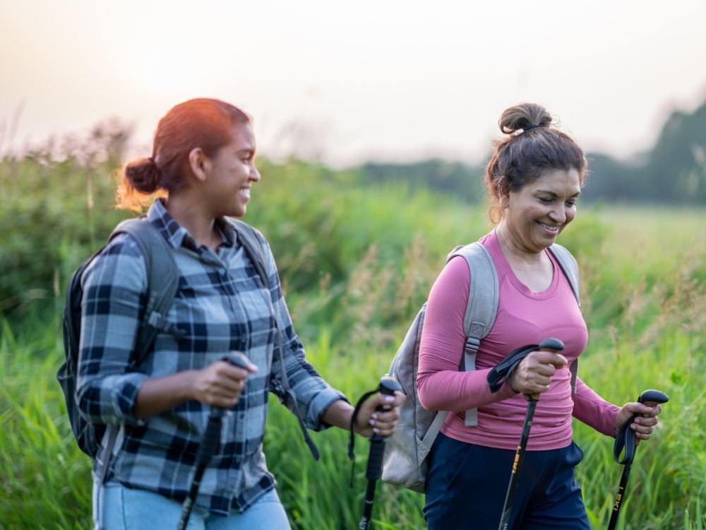 two women hiking