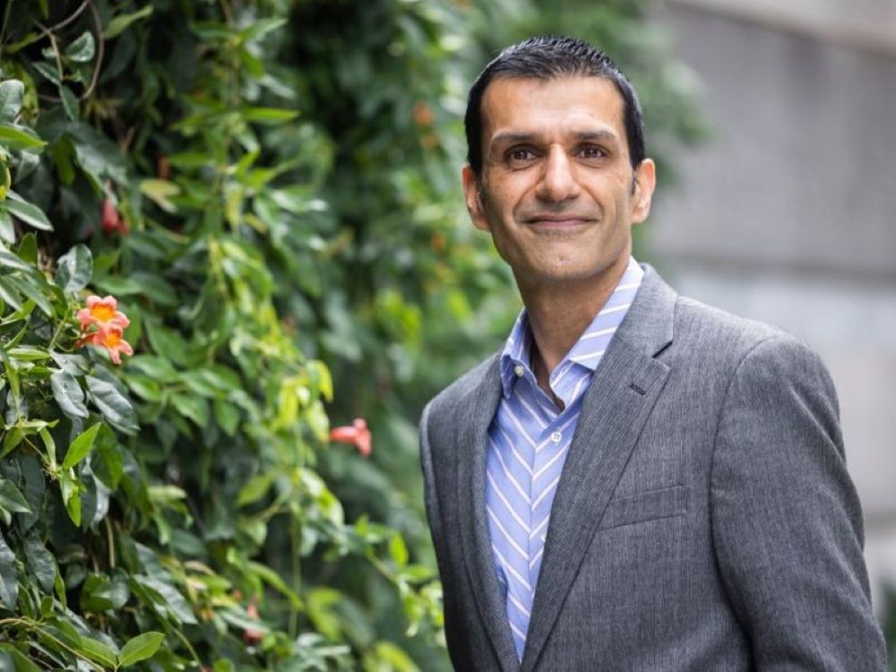 researcher outside building