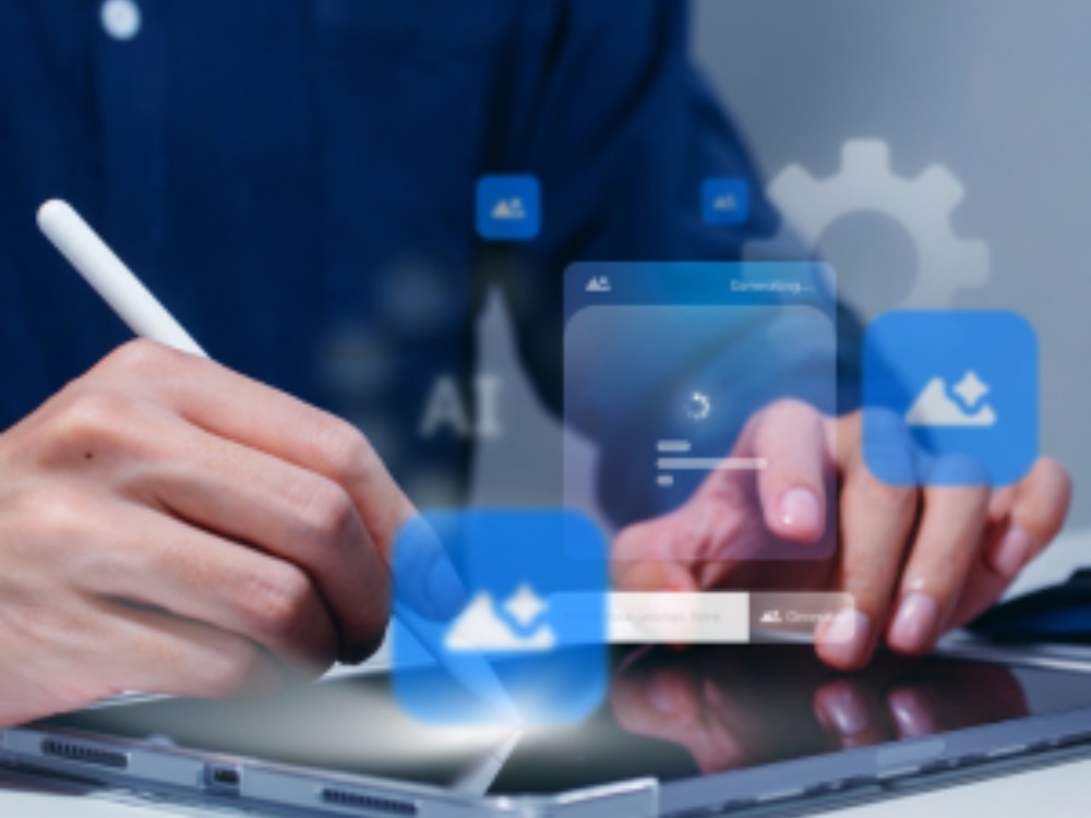 person using digital device to access artificial intelligence tools